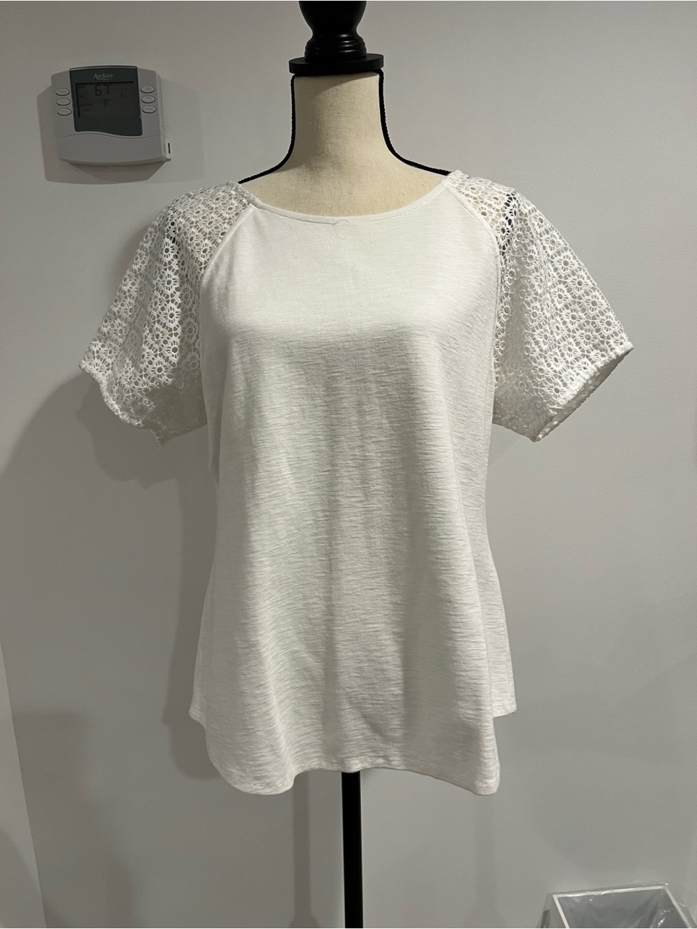 J. Crew White Short Sleeve Lace Raglan Top